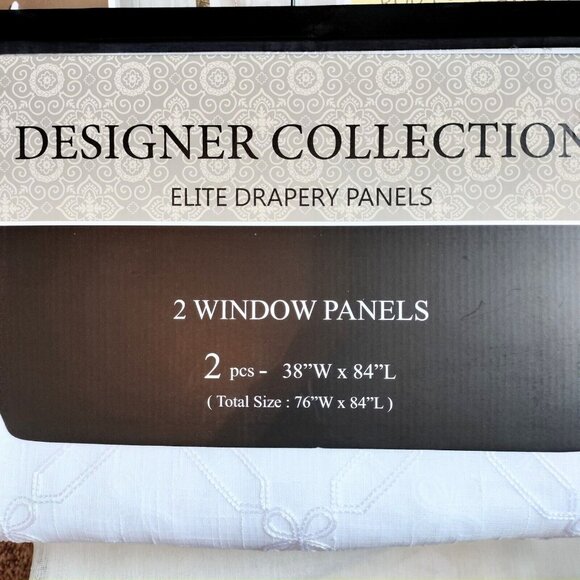 Designer Collection 2 Pk Elite Curtain Panels White Embroidered 38x84 Ea - Picture 7 of 7